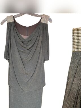 Elegant Metallic Olive Green Pleated Women's Dress